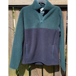 Sonoma Mens Colorblock Fleece Pullover Half-Zip Size S Green & Navy 100% Polyest